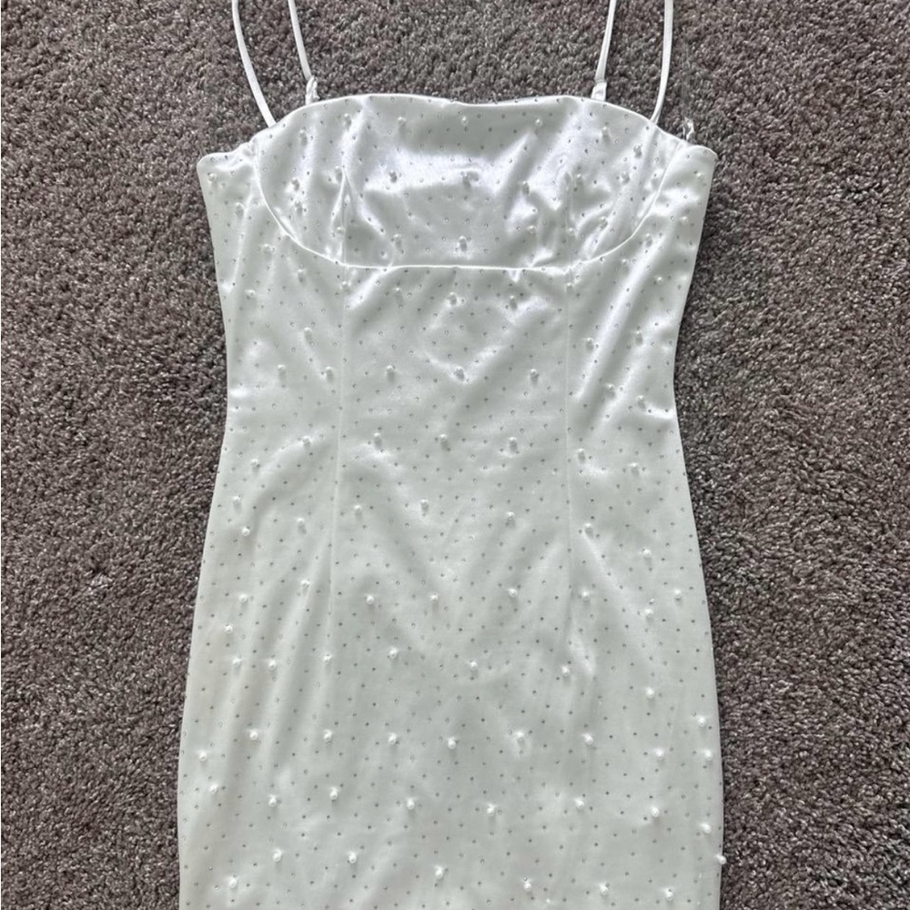 White Spaghetti Strap Embellished Mini Dress